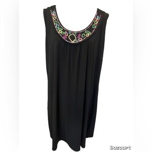Choices Woman Black Sleeveless Dress Size 3X with Colorful Beading at Collar